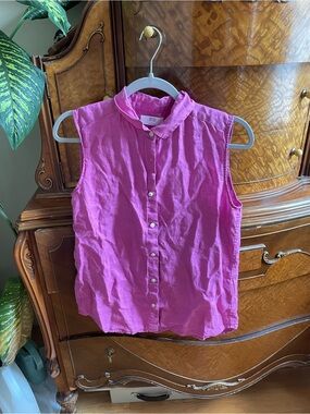 100% Linen UNIQLO Lilac Sleeveless Button-Front Collared Top
